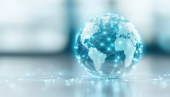 A blue globe with connection points across it