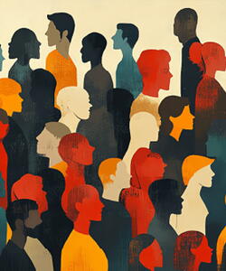 Abstract image of various human portraits